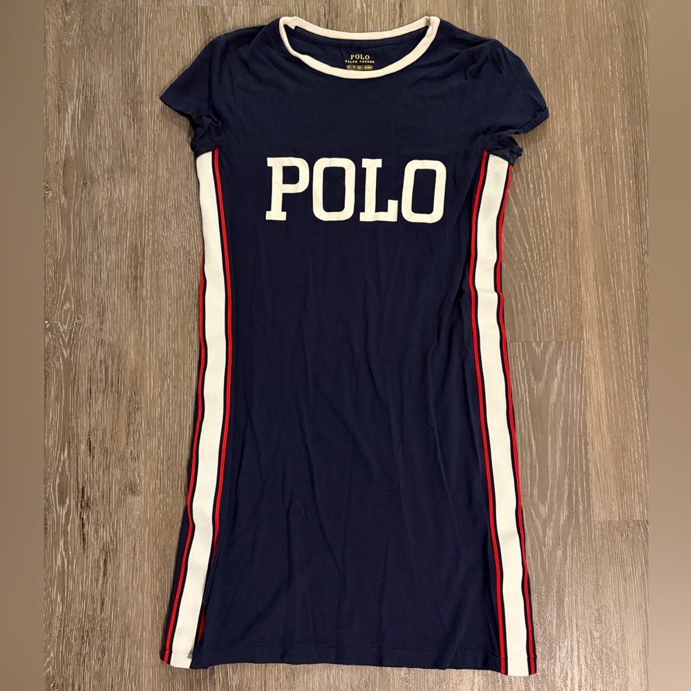 Polo Ralph Lauren Navy Tee Dress with Side Stripes